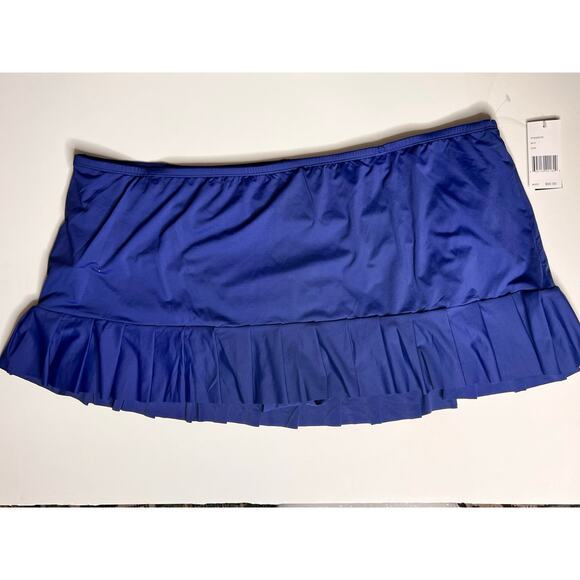 NWT 24th & Ocean Mid Waist Skirted Hipster Bikini Swimsuit Bottom Blue Size 22W - Picture 2 of 7